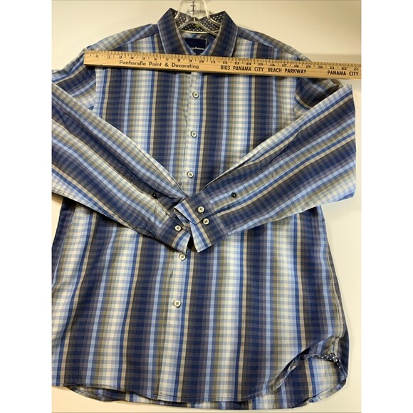 TOMMY BAHAMA Blue Striped Cotton Long Sleeve Sport‎ Button Down Shirt Men's Med - Picture 7 of 11